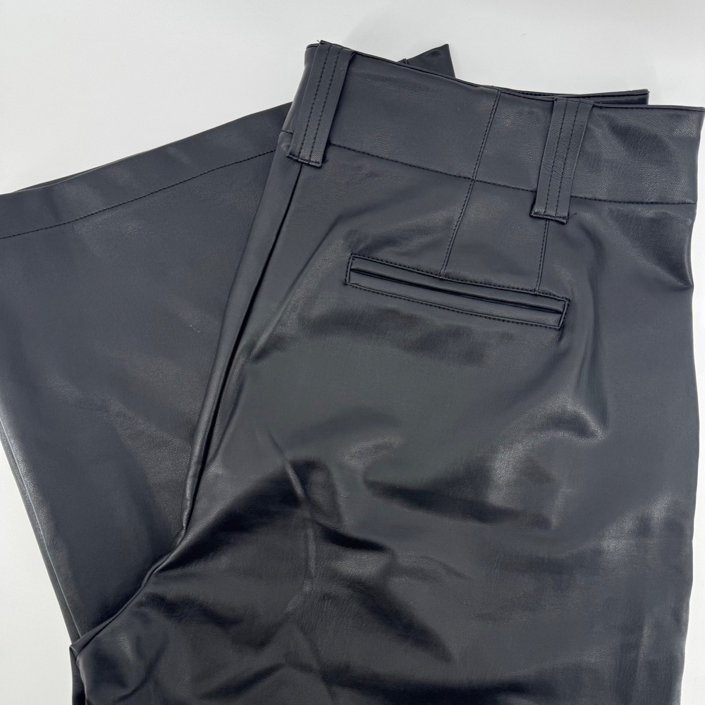Maeve by Anthropologie Colette Faux Leather Wide Leg Flare Black US 14